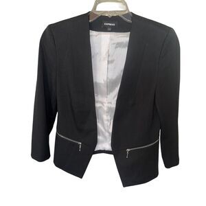 Women's Express Black‎ Woven Stretch Lined Zipper Pocket Blazer Jacket size 6